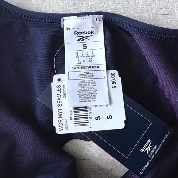 Reebok Seamless Low Impact Sports Bra Size Small Speed Wick Pink and Navy - Picture 7 of 10